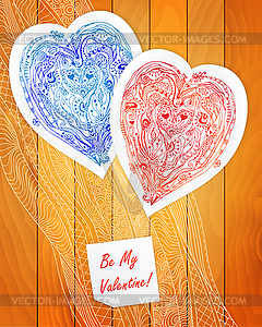 Template design for love card, doodle lace heart - royalty-free vector clipart