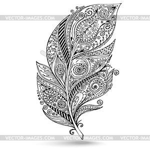 Tribal feather. Series of doodle feather - vector image