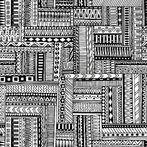 Текстурированные геометрическая племенной узор бесшовные - векторный эскиз