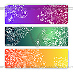 Unique pattern card set with art flowers - vector image
