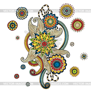 Henna Paisley Mehndi Doodles Design Element - vector clipart
