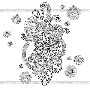 Henna Paisley Mehndi Doodles Design Element - white & black vector clipart