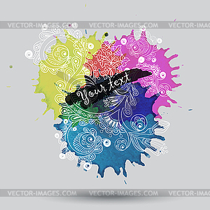 Watercolor paint with abstract doodles - vector clipart