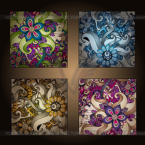 Набор из четырех декоративных декоративных этнических карт - векторное изображение клипарта