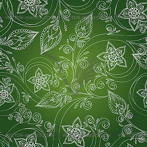 Seamless pattern with flowers, doodles, cucumbers - vector clipart