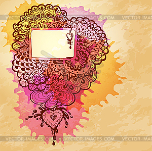 Watercolor abstract design with doodle heart - vector clipart