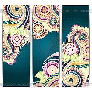 Ethnic Indian Pattern Cards With Paisley, Doodles - vector clipart