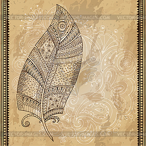 Artistically drawn, stylized, tribal graphic feathe - vector clip art