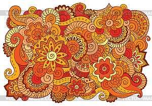Абстрактная азиатская этническая цветочный ретро рисунок каракули - векторный клипарт / векторное изображение