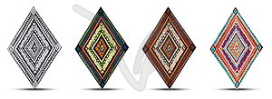 Set of original drawing tribal doddle rhombus - vector clip art