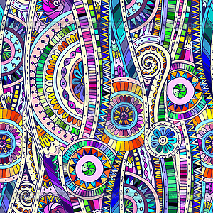 Mosaic tribal doddle ethnic seamless pattern - vector image