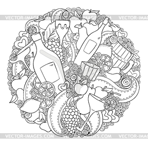 Black and white graphic abstract wine, flower, hear - vector image