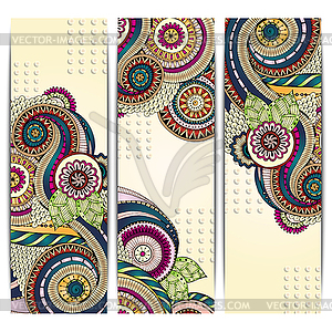 Ethnic Pattern Cards With Paisley, Doodles - vector clipart / vector image