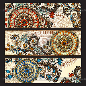 Abstract Ethnic Pattern Cards With Paisley, - vector EPS clipart