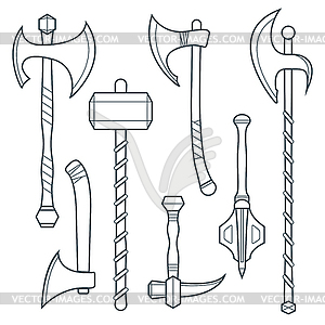 Cold weapons outline set - vector clip art