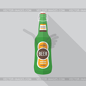 Flat style beer bottle icon with shadow - vector clipart