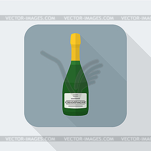 Flat style champagne bottle icon with shadow - vector clipart