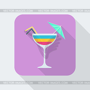 Flat style cocktail icon with shadow - vector clipart