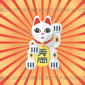 Flat style maneki cat icon on radiant background - vector image