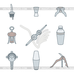 Color outline icons barman instruments set - vector clipart / vector image