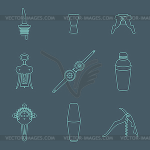 Outline icons barman instruments set - vector image