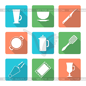 Various flat style white dinnerware icons set - vector EPS clipart