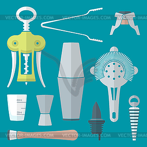 Flat style barman instruments set - vector image