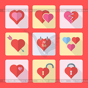 Various flat style heart icons set - stock vector clipart
