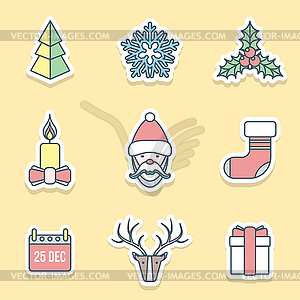 Various christmas outline labels icons set - vector clipart