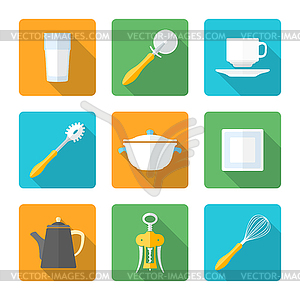 Flat style design dinnerware icons set - vector clipart