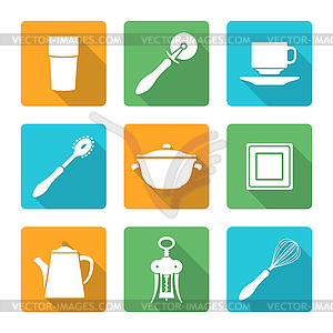 Flat style white design dinnerware icons set - vector clipart