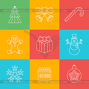 Christmas outline icon set on colored back - vector clip art