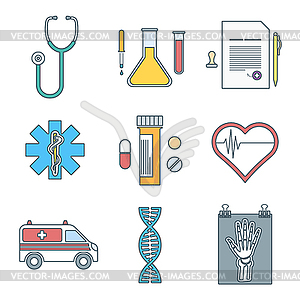 Outline color medical icons set - royalty-free vector clipart