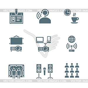 Solid grey color conference concept icons - vector image