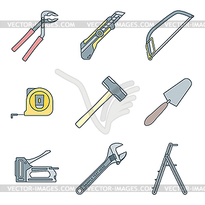 Color outline house remodel tools icons - vector clipart