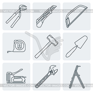 Grey outline house remodel tools icons - vector clip art