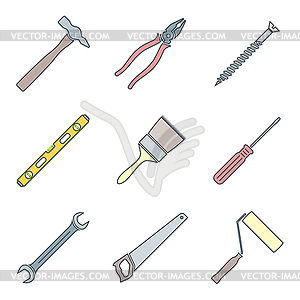 Color outline house remodel tools icons - vector EPS clipart