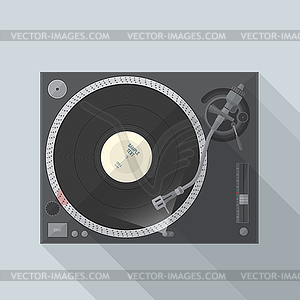 Flat style turntable with vinyl record in work - vector image