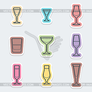 Alcohol glasses labels icons - vector clipart