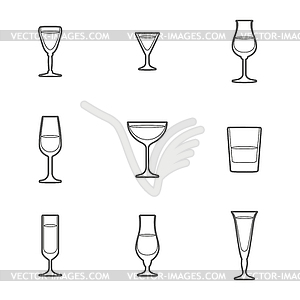 Outline alcohol glasses icon set - vector clip art