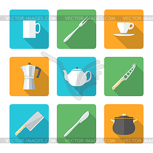 Flat dinnerwarwe icons set - vector clipart