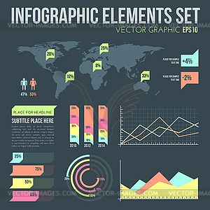 Плоский стиль элементы инфографики набор с диаграммами - изображение в векторном виде