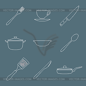 Outline dinnerwarwe icons set - vector EPS clipart