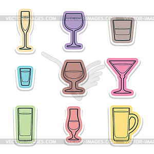 Alcohol glasses labels icons - vector clip art