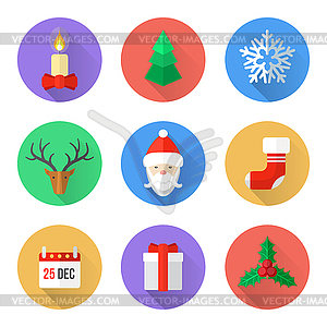 Набор плоский дизайн Рождественские иконки - векторный дизайн