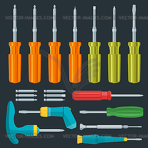 Flat various screwdrivers set - vector clipart