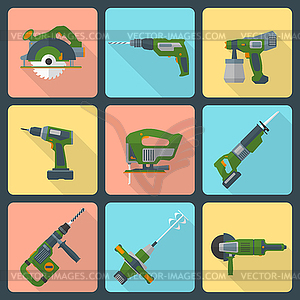 Flat house remodel power tools icons - vector image