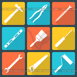 Flat white house remodel tools icons - vector image