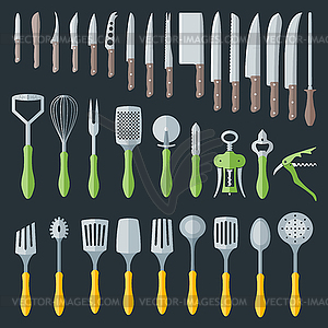 Flat kitchenware cutlery tools set - vector clipart