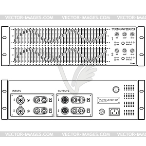 Outline stereo graphic professional equalizer device - vector clip art